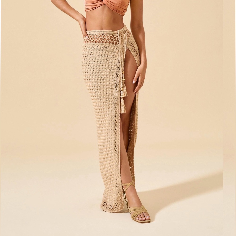 Crochet Tie-Side Beach Skirt in Cream